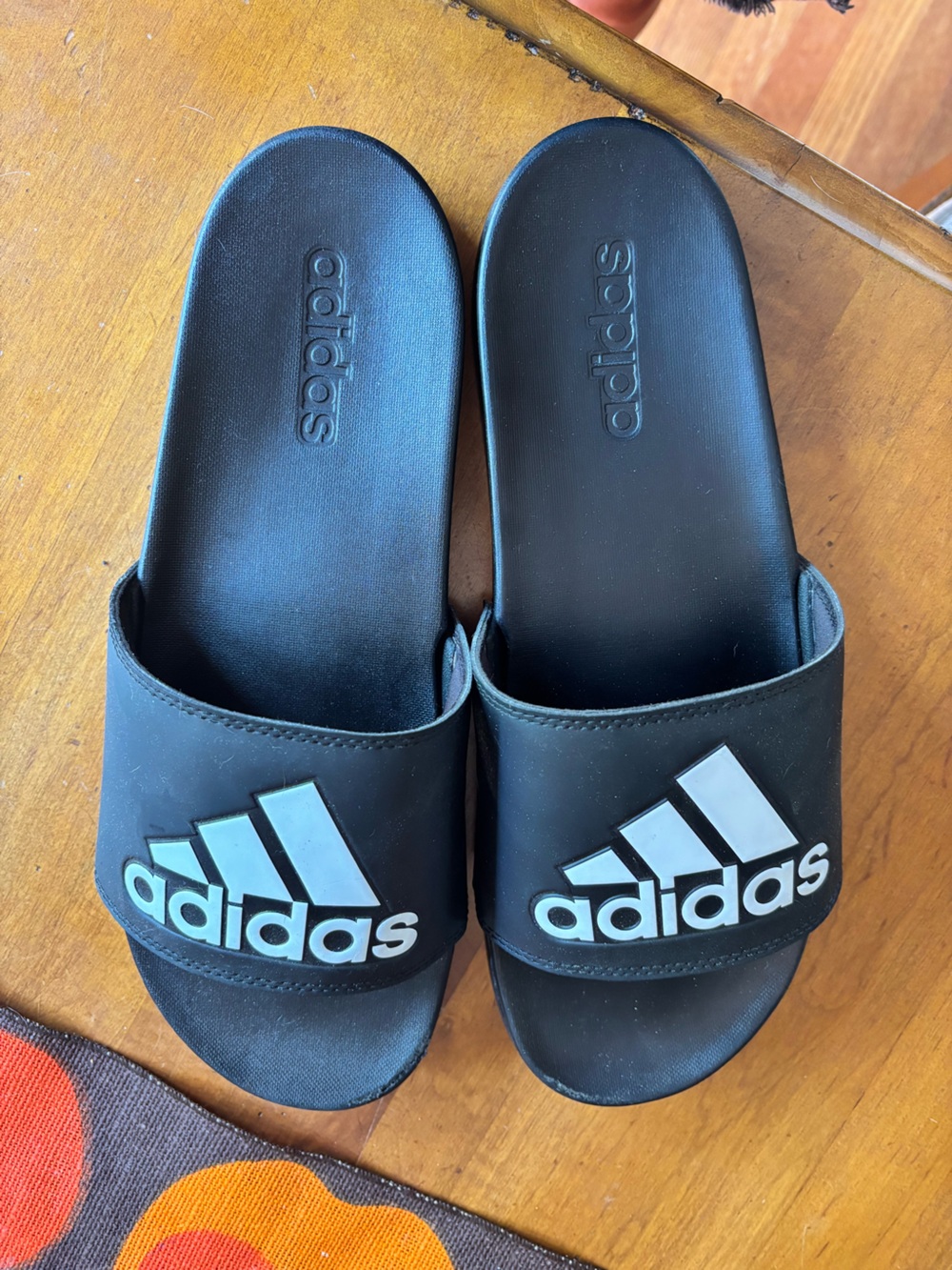 adidas Black Slides with White Logo